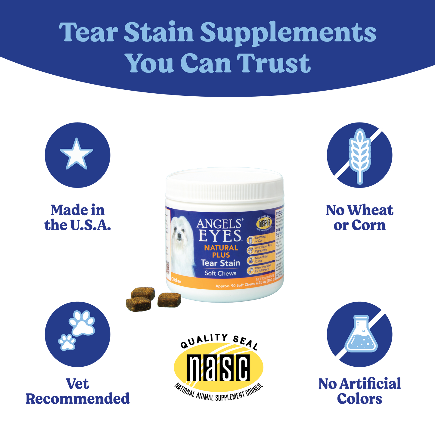 Angels’ Eyes NATURAL PLUS Tear Stain Chew for Dogs, Chicken Flavor 90ct*