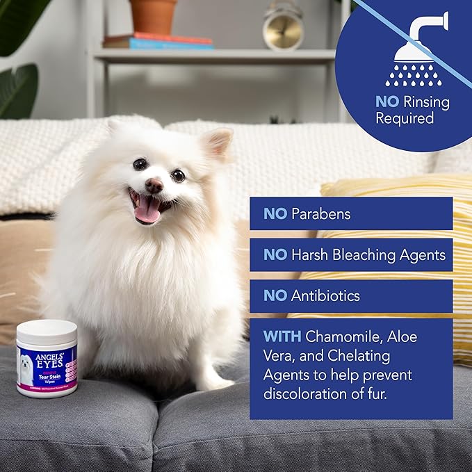 Angels' Eyes Gentle Tear Stain Wipes 100ct for Dogs and Cats
