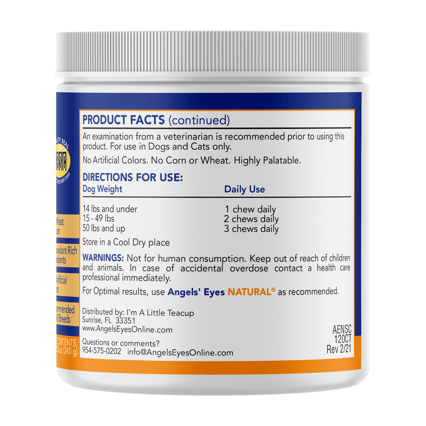 Angels’ Eyes NATURAL Tear Stain Chew for Dogs, Chicken Flavor 120ct*