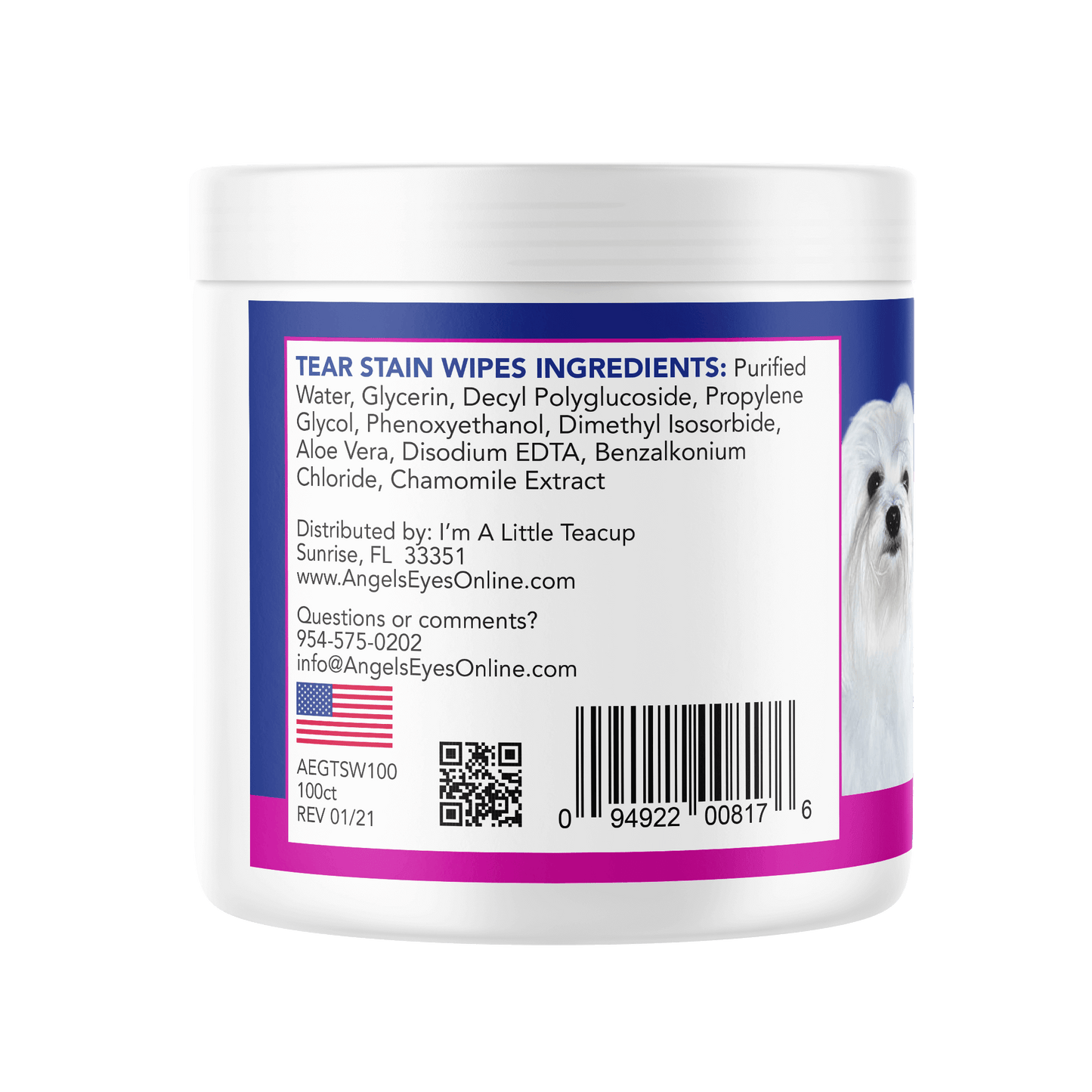 Angels' Eyes Gentle Tear Stain Wipes 100ct for Dogs and Cats