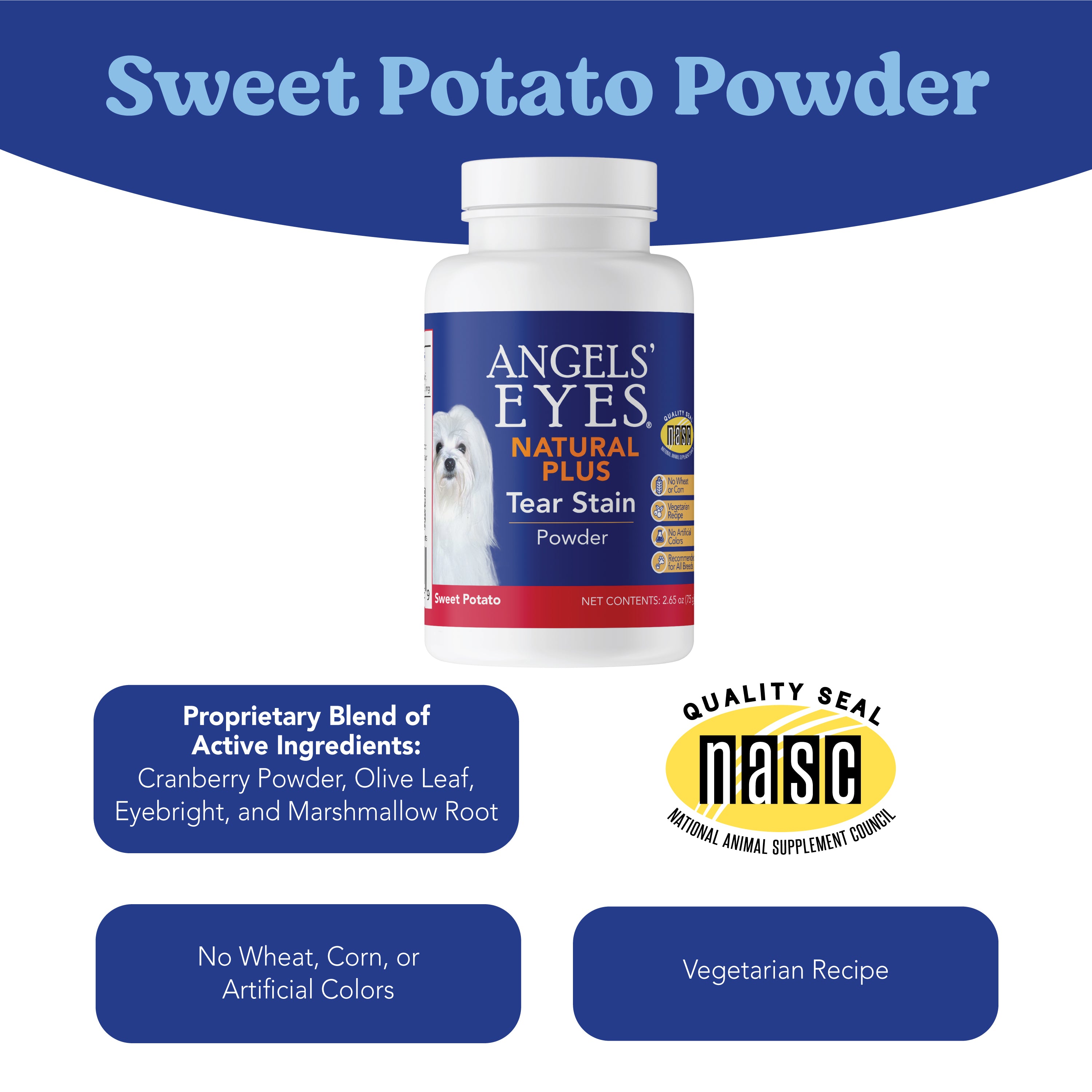 Angels’ Eyes NATURAL PLUS Tear Stain Powder for Dogs, Sweet Potato Flavor 75g